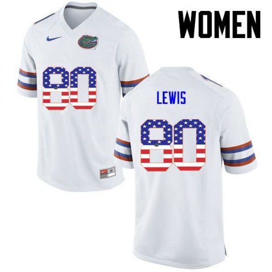 Women's Florida Gators #80 C'yontai Lewis NCAA Nike White USA Flag Fashion Authentic Stitched College Football Jersey CWW5462EU